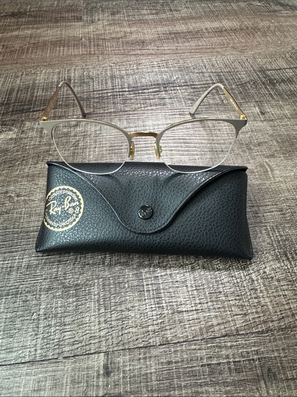 Ray-Ban RB-6422 Gold and Beige Semi-Rimless Eyeglasses